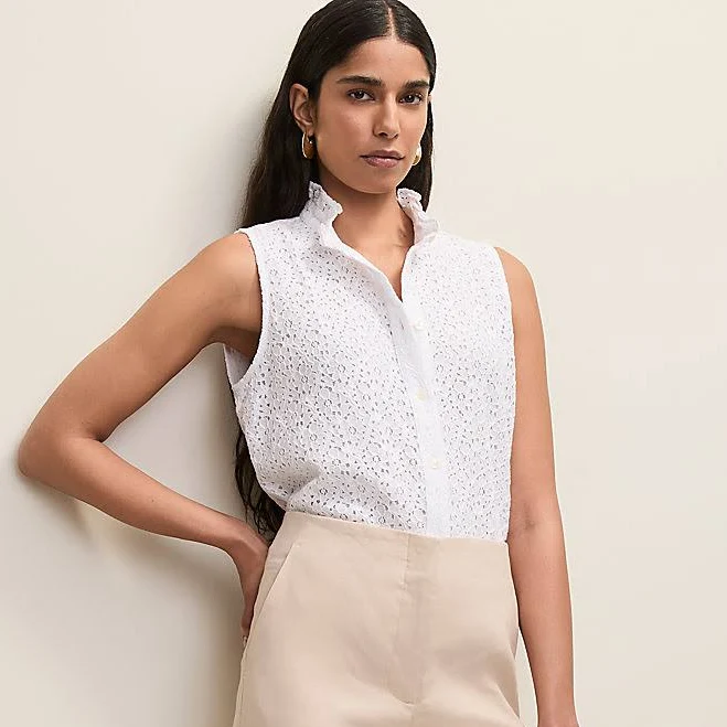 sleeveless top Ann Taylor Women's Ruffle Collar Lace Shirt Ann Taylor $98