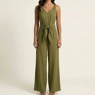 linen outfit Anna-Kaci Women's Sleeveless V-Neck Flowy Wide Leg Jumpsuit Target $40.99