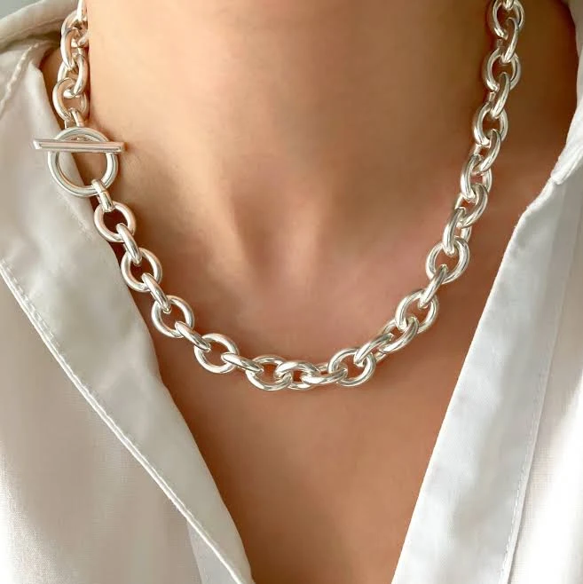 accessory Antique Silver Chunky Chain Curb Necklace Etsy - Silvershopjewellery $92.5