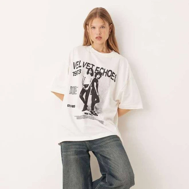 t-shirt ASOS ASOS DESIGN oversized t-shirt with vintage band graphic in cream - CREAM - S - UK 8-10 BeyondStyle $18.85