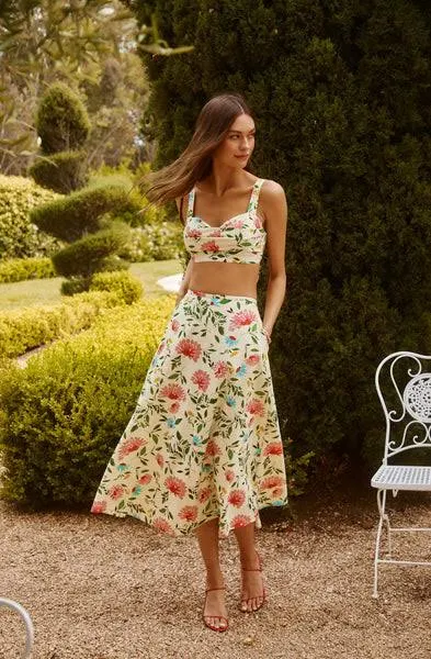 skirt Astr The Label Myria Floral Linen A-Line Skirt ASTR the Label $148