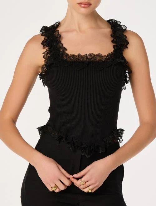 sleeveless top Astr The Label Women's Amity Ruffle Lace Rib Tank Nordstrom $65