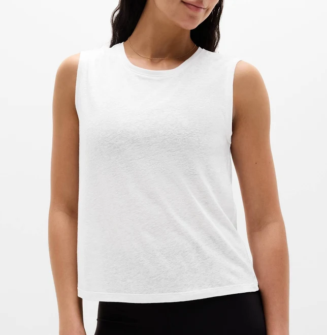 linen outfit Athleta Women's Getaway Linen Blend Muscle Tank Athleta $31.5