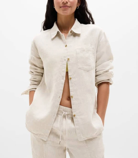 linen outfit Athleta Women's Retreat Linen Top Athleta $73.5