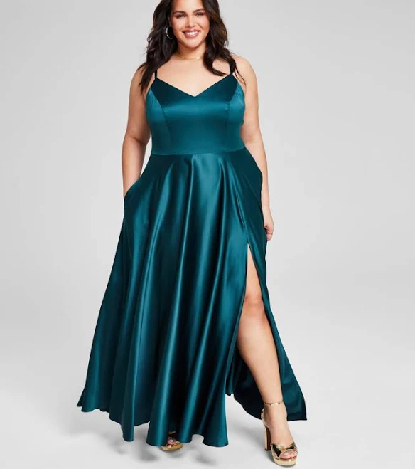 dress B Darlin Women's Trendy Plus Size Satin Sleeveless Gown Macy's $129