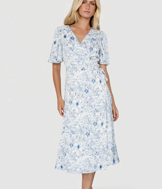 dress Baltic Born Amelie Floral Crepe Wrap Midi Dress Baltic Born $47.4