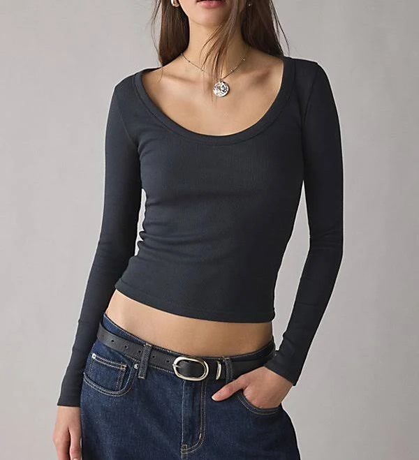 top BDG Women's Off-Duty Ribbed Scoop Neck Long Sleeve Tee Urban Outfitters $29