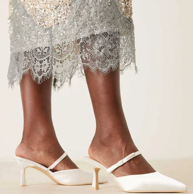 shoes Be Mine Bridal heeled mules in ivory satin-White ASOS $52