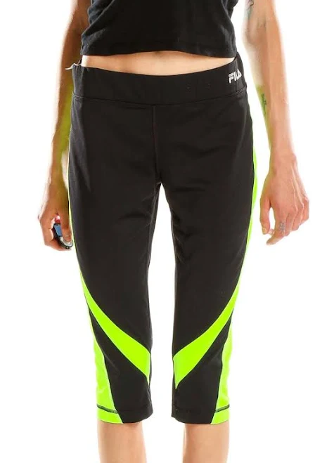 leggings Black and Neon Green Capri Workout Pants SilkRoll $18