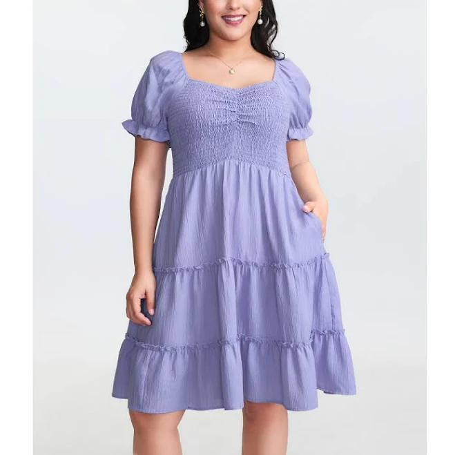 dress BloomChic Women's Plus Size Shirred Tiered Gathered Sleeve Mini Dress BloomChic $29.9