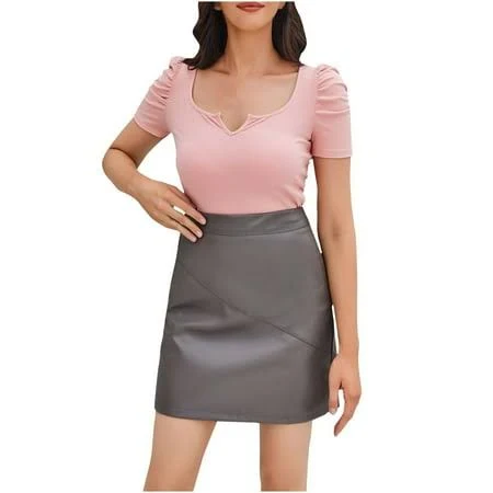 skirt BLVB Women's PU Leather Skirt Hip Package High Waisted Stretchy Mini A-Line Wear to Work Pencil Short Skirts, Size: Small, Gray Walmart - F W Clothing $6.99