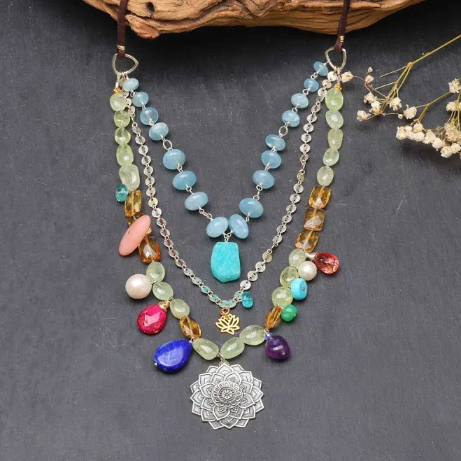 accessory Bohemia Silver Multi Gemstone Necklace BreatheAutumnRain $620