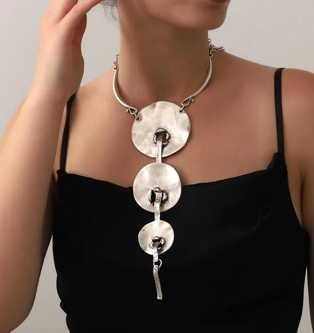 accessory Bohemian Silver Chunky Hammered Necklace Etsy - Seller $19.95