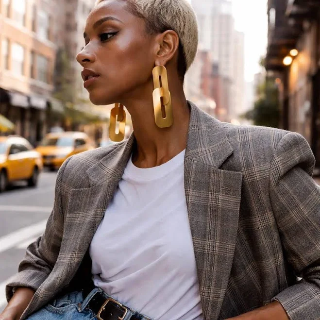 accessory Bold Gold Statement Earrings - Oversized Sculptural Drop Dangle Earrings - Lightweight Contemporary Jewelry for Everyday Elegance Etsy - LakaLuka $87.47