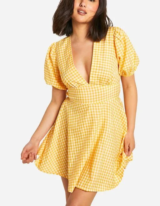 dress Boohoo Gingham Puff Sleeve Smock Dress Lyst $39
