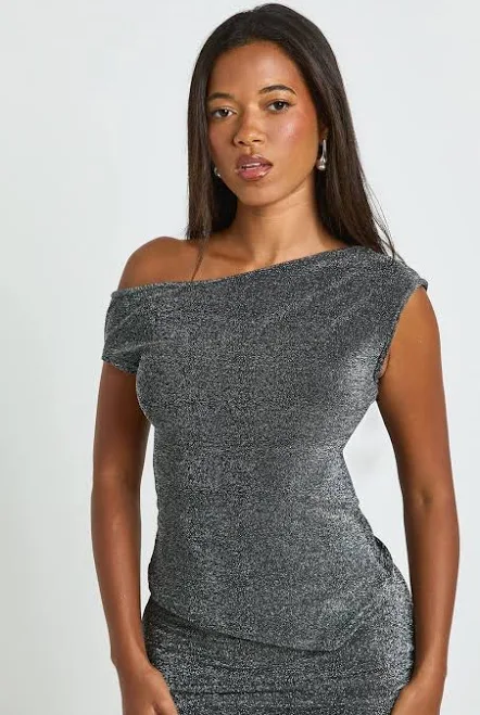 one shoulder top Boohoo Women's One Shoulder Metallic Knit Top boohoo USA $15.6