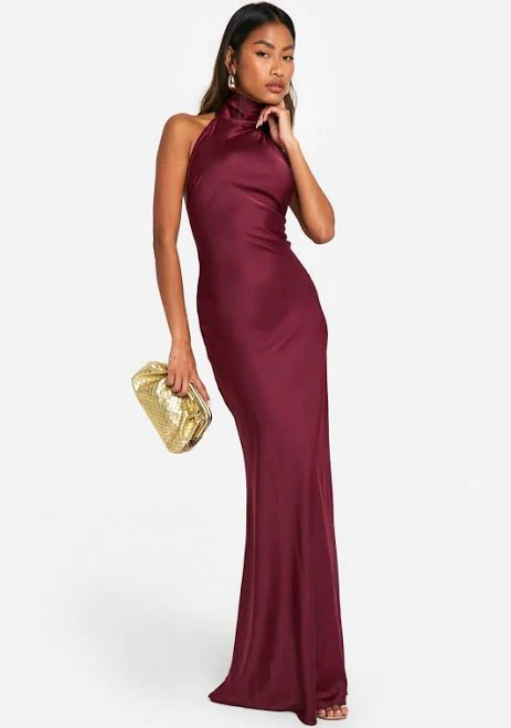 dress Boohoo Women's Satin Halterneck Maxi Dress boohoo USA $42.4