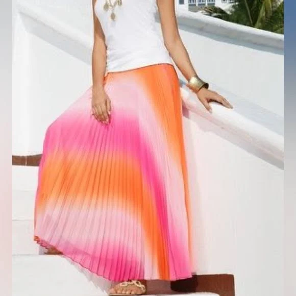 maxi skirt Boston Proper Skirts | Boston Proper Ombr Pink Orange Sunrise Gradient Pleated Maxi Skirt Medium | Color: Orange/Pink | Size: M | Lulubellz73's Closet Poshmark $40