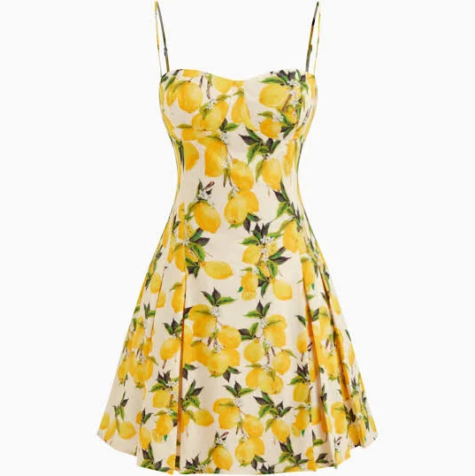 linen outfit Breezy Lemon Lace-Up Sweetheart Neckline Linen-Blend Cotton Mini Dress Cider $52.9