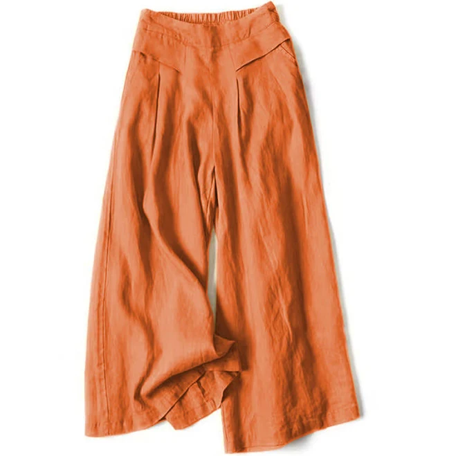 linen outfit Buddha Stones High Waist Wide Leg Cotton Linen Pants with Pockets Buddhastoneshop $35.59