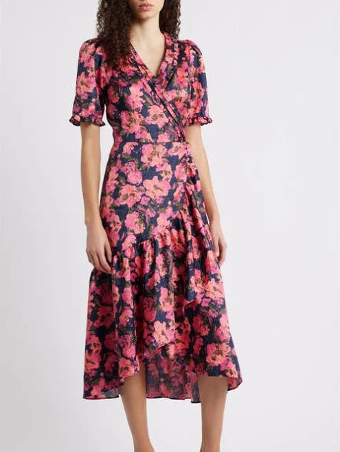dress Caslon Floral Satin Jacquard Faux Wrap Dress Nordstrom $77.39