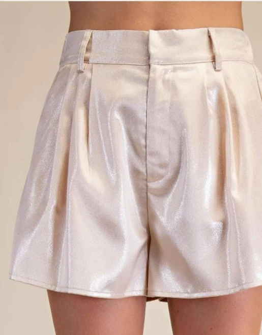 shorts Champagne Satin Pleated Shorts Online Womens Clothing Boutique $48