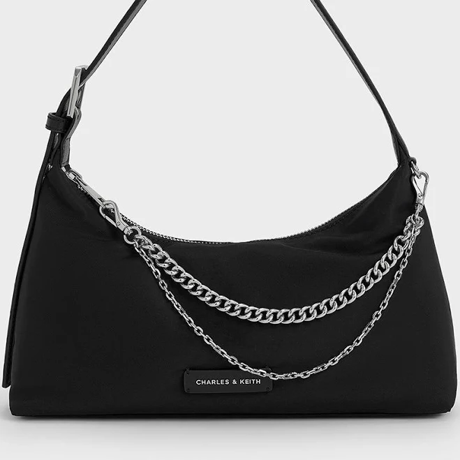 bag Charles & Keith Nylon Chain-Link Trapeze Shoulder Bag charleskeith.com $62.3