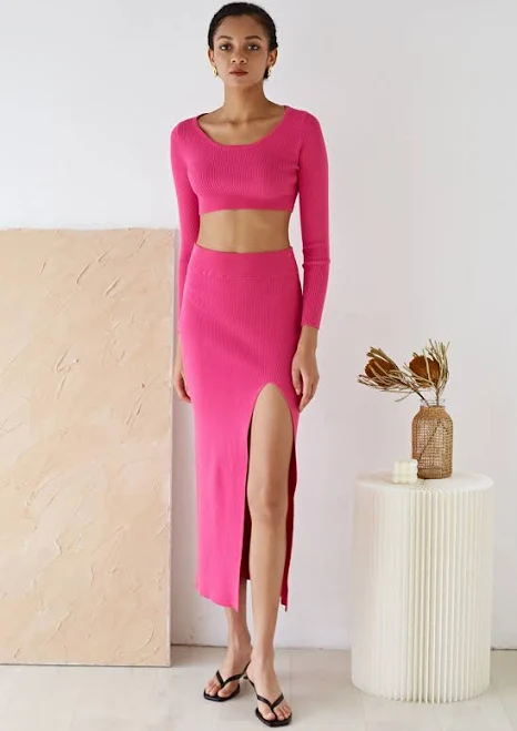 matching set Chicwish Knitted Crop Top and High Slit Maxi Skirt Set Chicwish $49.9