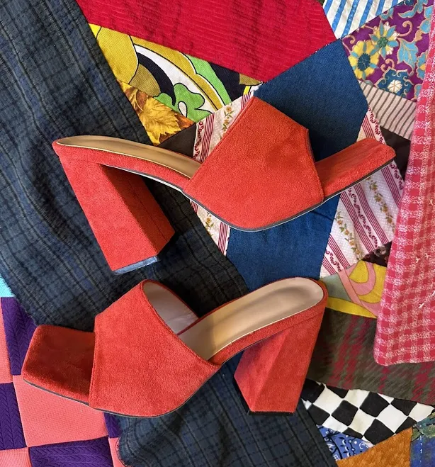 shoes Chunky Retro Red Faux Suede Block Heel Platform Mule Sandals Size 8 eBay $27