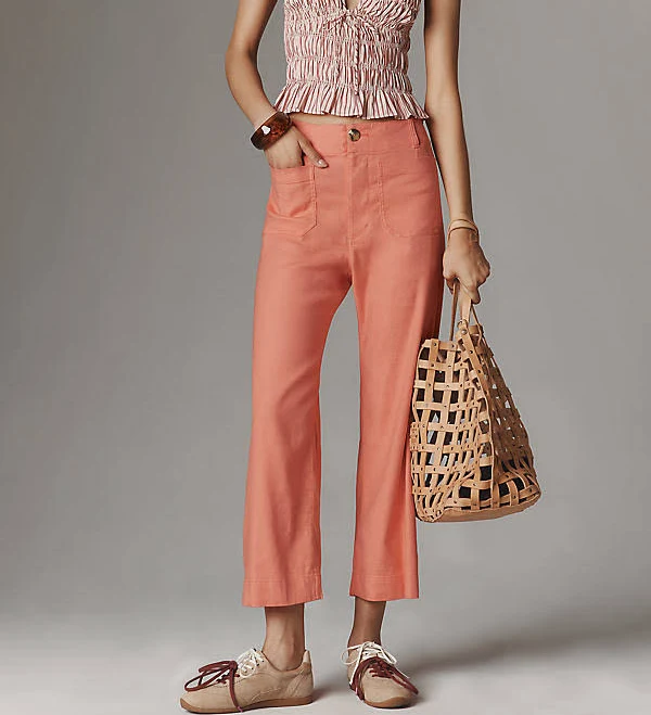 pants Colette European Linen Stretch Wide Leg Pants by Maeve in Orange, Size: 30 at Anthropologie Anthropologie $138