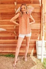 sleeveless top Coral Ruffle Neck Blouse Etsy $22