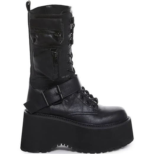 shoes Current Mood Obsidian Platform Zip-Up Boots - Black - BLACK / US 11 Dolls Kill $87.2