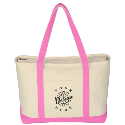 bag Custom Hit Promo Large Heavy Cotton Canvas Boat Tote Bag in Natural With Pink | by Underground Printing Underground Printing $31.23