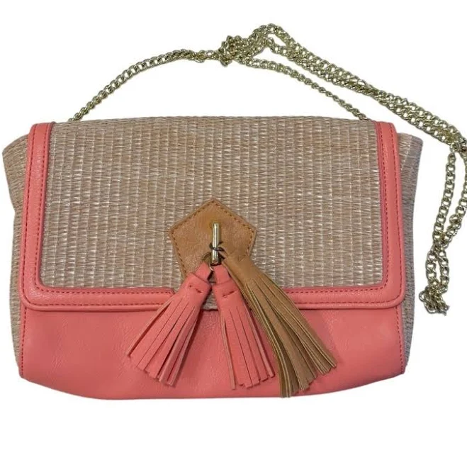 bag Danielle Nicole Raffia Tassel Crossbody Bag Coral Straw Chain Strap eBay - jennly-349 $36