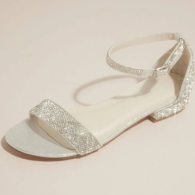 shoes DB Studio Crystal Strappy Flat Sandals David's Bridal $44.95