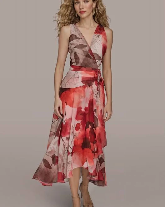 dress Donna Karan Women's Floral Chiffon Faux Wrap Midi Dress Donna Karan $101.4