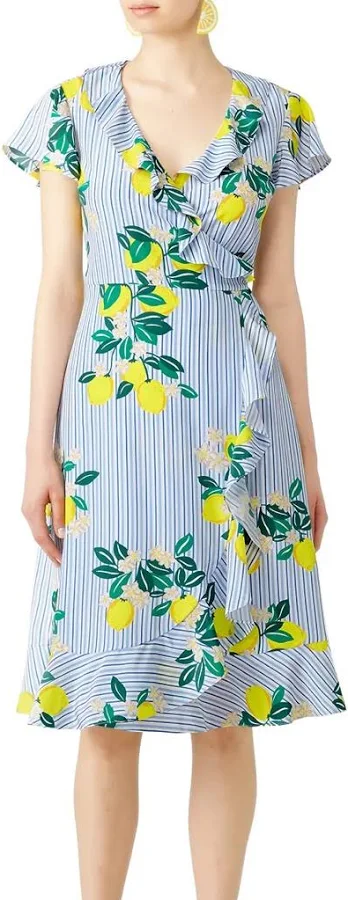 dress Draper James Dresses | Draper James Lemon Blossom Wrap Dress 100% Silk Blue White Yellow Wrap Midi Sz 6 | Color: Blue/Yellow | Size: 6 | Jpaige7's Poshmark $65