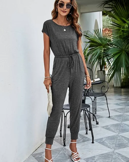 jumpsuit Drawstring Waist Jogger Jumpsuit Blue Hawthorn Boutique $37.58