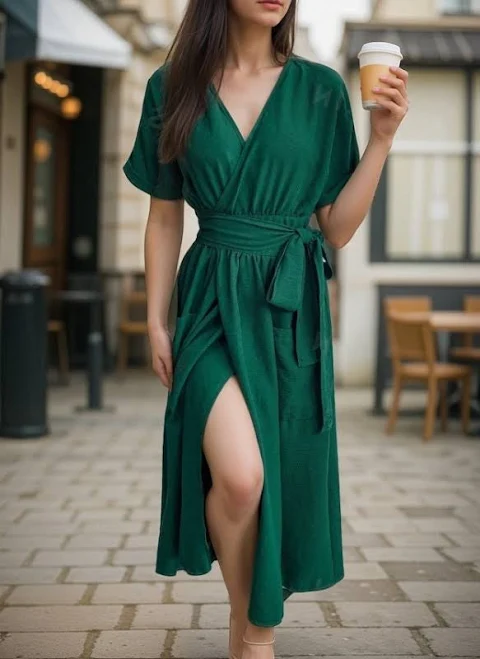 dress Elegant Linen Wrap Midi Dress with Belt and Pockets Etsy - Seller $53.06