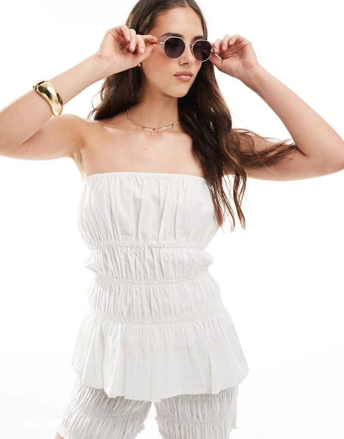 top Esmee Exclusive Shirred Bandeau Beach Top ASOS $21