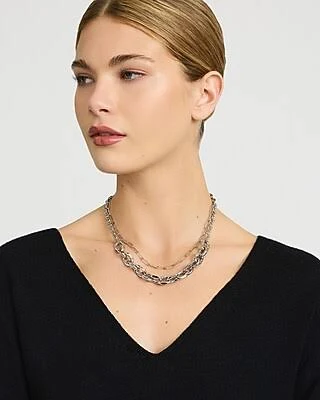 accessory Express Women's Double Layered Silver Chain Necklace Express $20.4