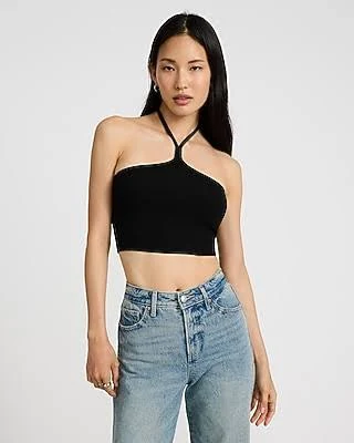 crop top Express Women's Fitted Ribbed Halter Crop Top Express $8.4