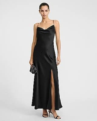 dress Express Women's Satin Cowl Neck Sleeveless Slit Maxi Slip Dress Express $49