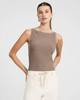 top Express Women's Textured Boat Neck Fitted Sweater Tank Top Express $58