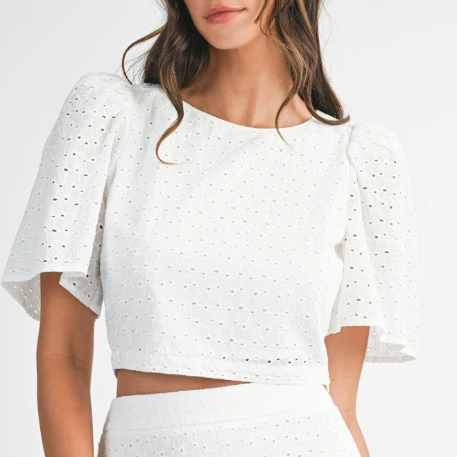top Eyelet Puff Sleeve Crop Top Shop Alix $44