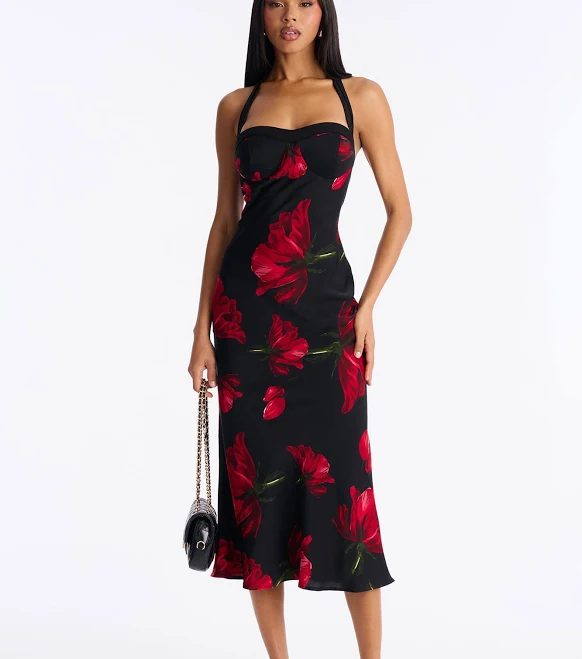dress Fashion Nova Halter Satin Sweetheart Midi Dress Fashion Nova $29.99