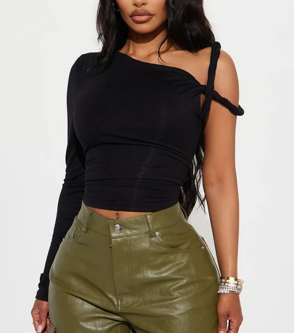 one shoulder top Fashion Nova One Shoulder Long Sleeve Baby Tee Fashion Nova $17.99