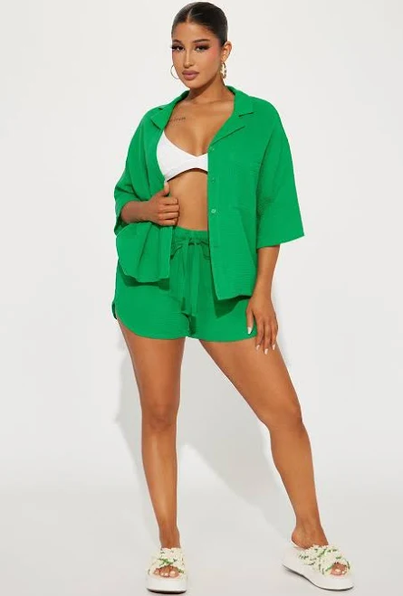 outfits Fashion Nova Short Sleeve Button Up Shirt Short Set Size Fashion Nova $23.99