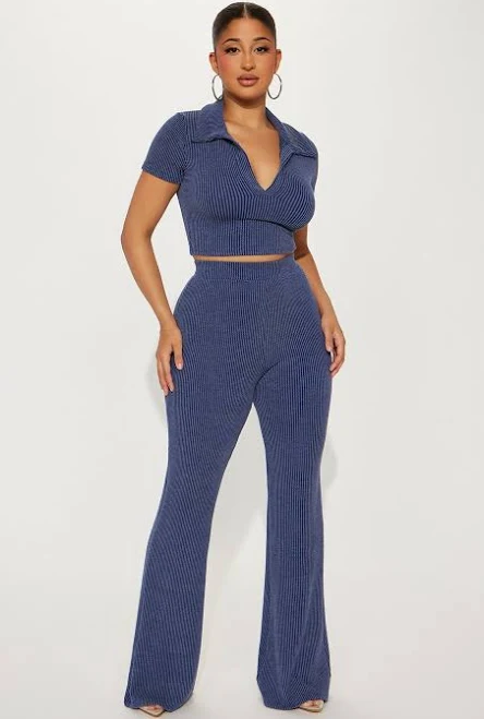 matching set Fashion Nova Short Sleeve Ribbed Baby Tee Flare Pant Set Fashion Nova $21