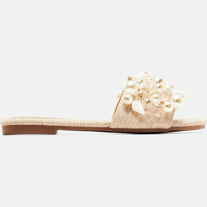 shoes Fashion Nova Women's Day Out at Sea Pearl Embellished Flat Sandals Fashion Nova $17.99